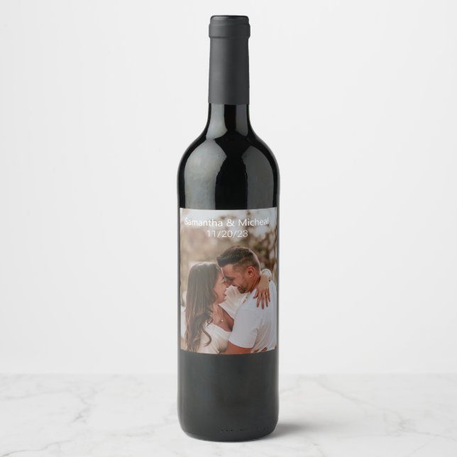 Modern Photo Wedding Engagement Gift Favor  Wine Label (Front)