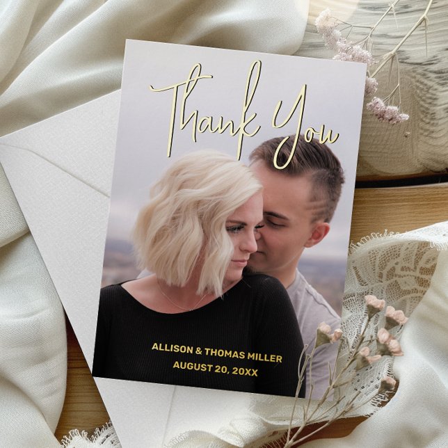 Modern Photo Wedding Gold Foil Thank You Card (Leave a lasting impression and express your thanks in a truly special and meaningful way.)