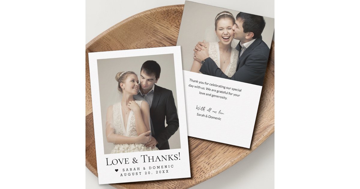 Modern Photo Wedding Heart Love & Thanks Thank You Card | Zazzle