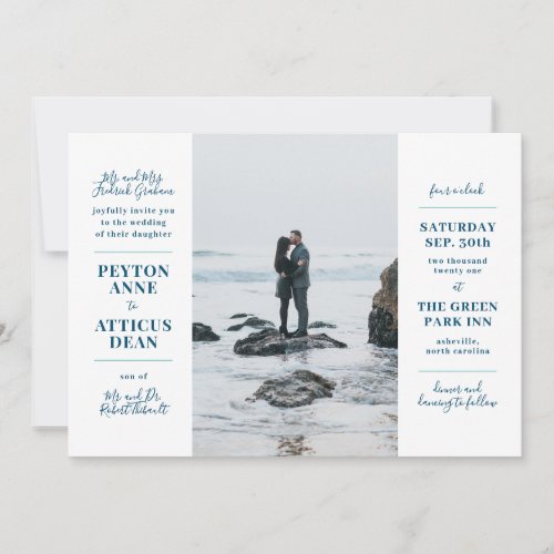 Modern Photo Wedding Invitation in Navy and White