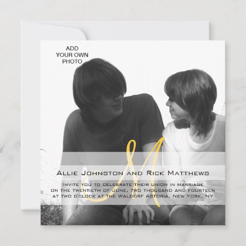 Modern Photo Wedding Invitation Monogram Yellow
