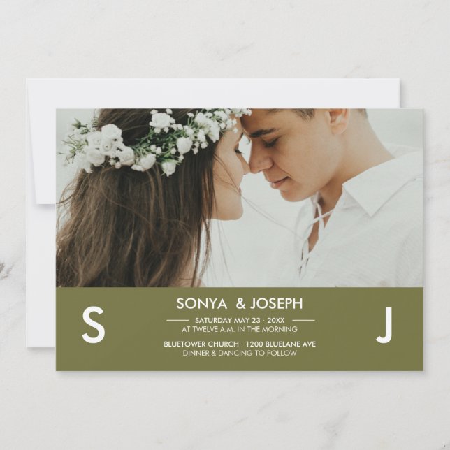 Modern Photo Wedding Invitation with Initials (Front)