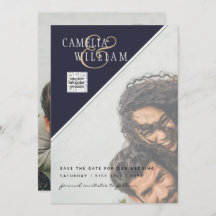 Modern PHOTO Wedding Invite QR CODE RSVP Blue