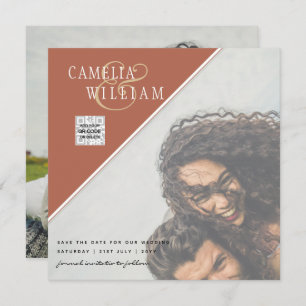 Modern PHOTO Wedding Invite QR CODE RSVP Cinnamon