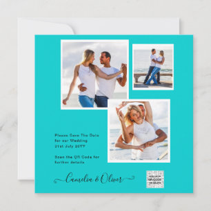 Modern PHOTO Wedding Invite QR CODE RSVP TEAL