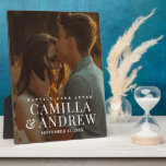 Modern Photo Wedding Keepsake Plaque<br><div class="desc">This wedding keepsake plaque features couple's wedding photo and large overlay type. Click the edit button to customize this design.</div>