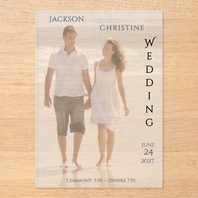 Modern Photo Wedding Minimal Typographical  Acrylic Invitations (Front)