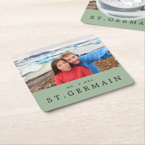 Modern Photo Wedding Personalized Favor Square Paper Coaster