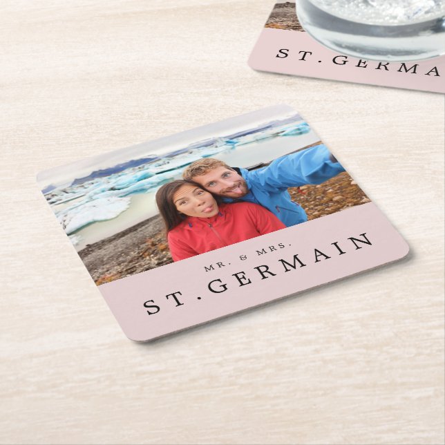 Modern Photo Wedding Personalized Favor Square Paper Coaster (Angled)