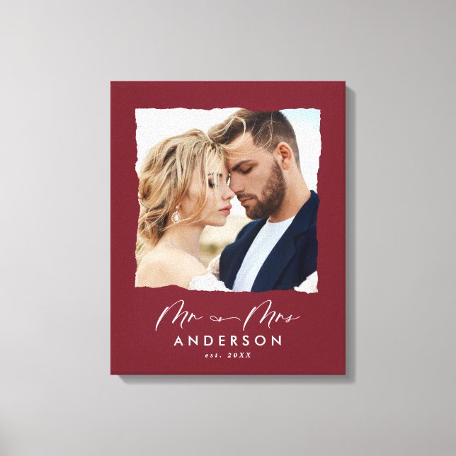 Modern photo wedding personalized Mr and Mrs Canvas Print (Front)