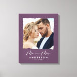 Modern photo wedding personalized Mr and Mrs Canvas Print<br><div class="desc">Modern simple torn edges purple photo Mr and Mrs wedding personalized established in gift.</div>