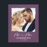 Modern photo wedding personalized Mr and Mrs Canvas Print<br><div class="desc">Modern simple torn edges purple photo Mr and Mrs wedding personalized established in gift.</div>