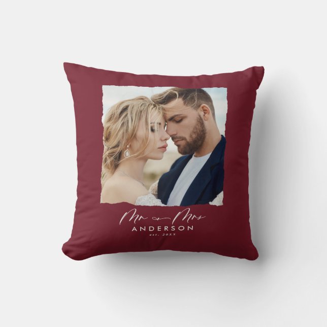 Modern photo wedding personalized Mr and Mrs Throw Pillow (Front)