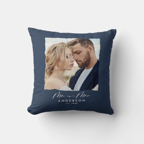 Modern photo wedding personalized Mr and Mrs Throw Pillow
