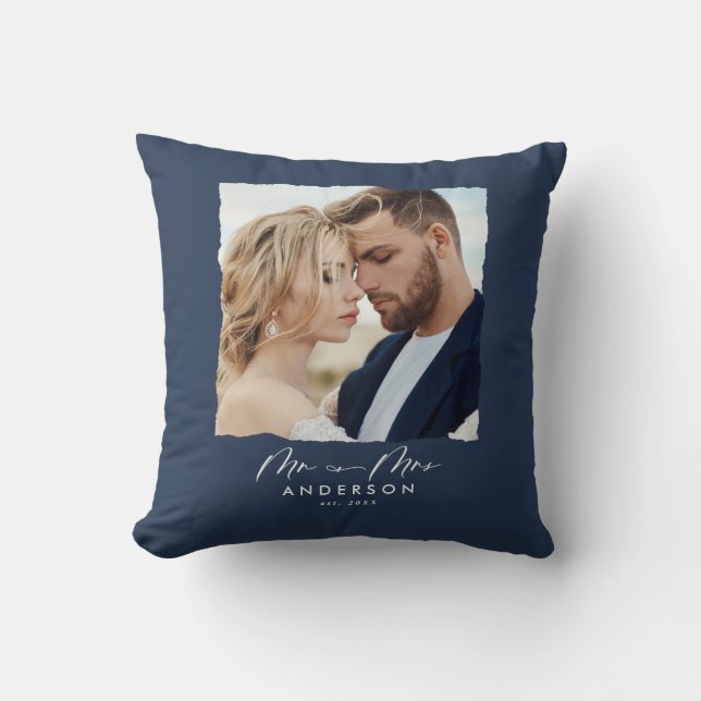 Modern photo wedding personalized Mr and Mrs Throw Pillow (Front)