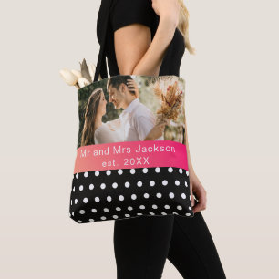 Modern photo wedding personalized mr and mrs tote bag