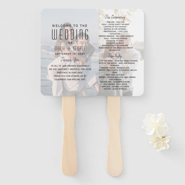 Modern Photo Wedding Program Hand Fan (Front and Back)