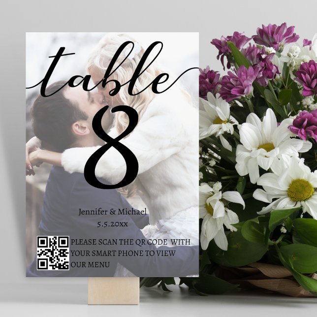 modern photo wedding qr code menu and table number (Creator Uploaded)