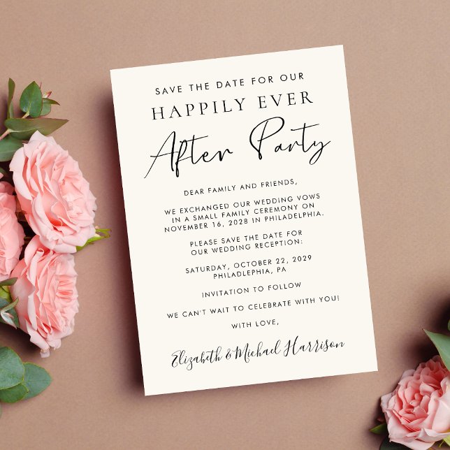Modern Photo Wedding Reception Cream Save the Date Announcement (A stylish save the date announcement for a reception to celebrate your elopement or private wedding)