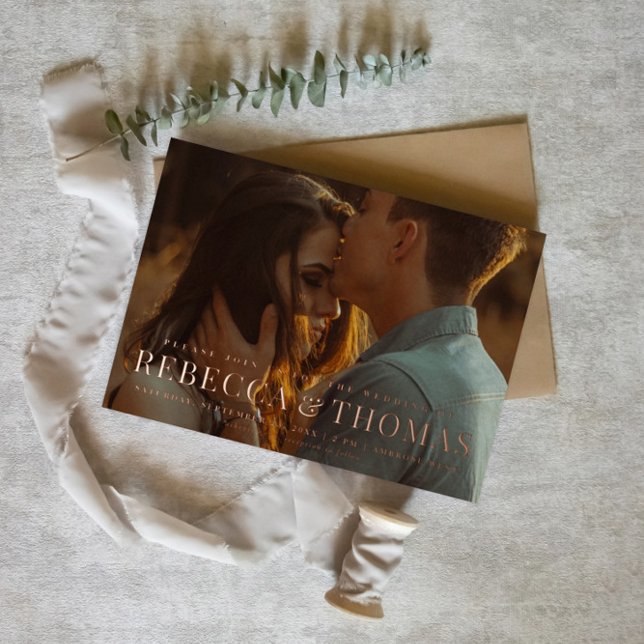 Modern Photo Wedding Rose Gold  Foil Invitation (Creator Uploaded)