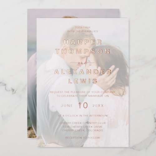 Modern Photo Wedding Rose Gold Foil Invitation