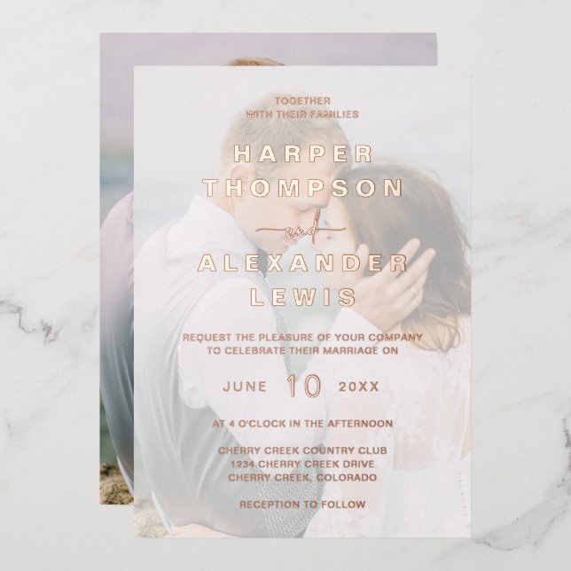 Modern Photo Wedding Rose Gold Foil Invitation (Front/Back)