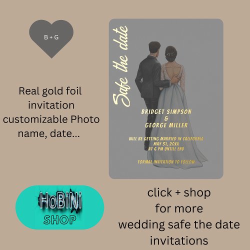 modern Photo wedding safe the date Foil Invitation