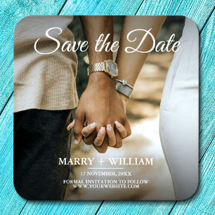 Modern Photo Wedding Save The Date Elegant Classic Beverage Coaster