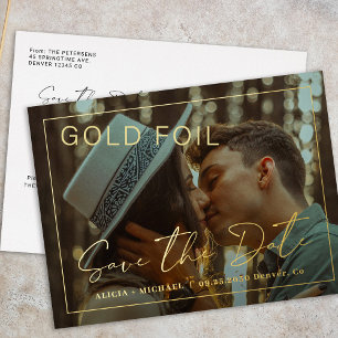 Modern photo wedding save the date foil postcard