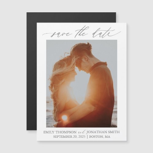 Modern Photo Wedding Save The Date Magnet in Gray