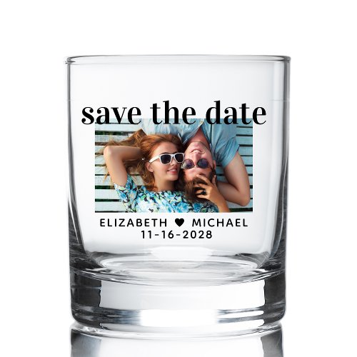 Modern Photo Wedding Save the Date Whiskey Glass