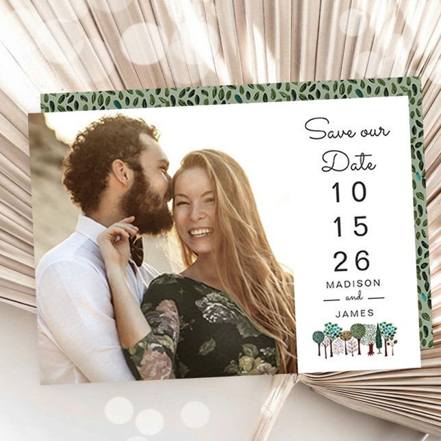 Modern Photo Wedding Save the Date with Tree Icons (Modern Photo Wedding Save the Date with Tree Icons)