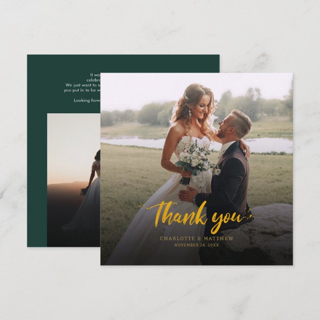 Modern Photo Wedding Script Thank You Note Card (Front/Back)