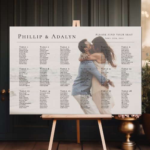 Modern photo wedding seating chart 18 tables poster
