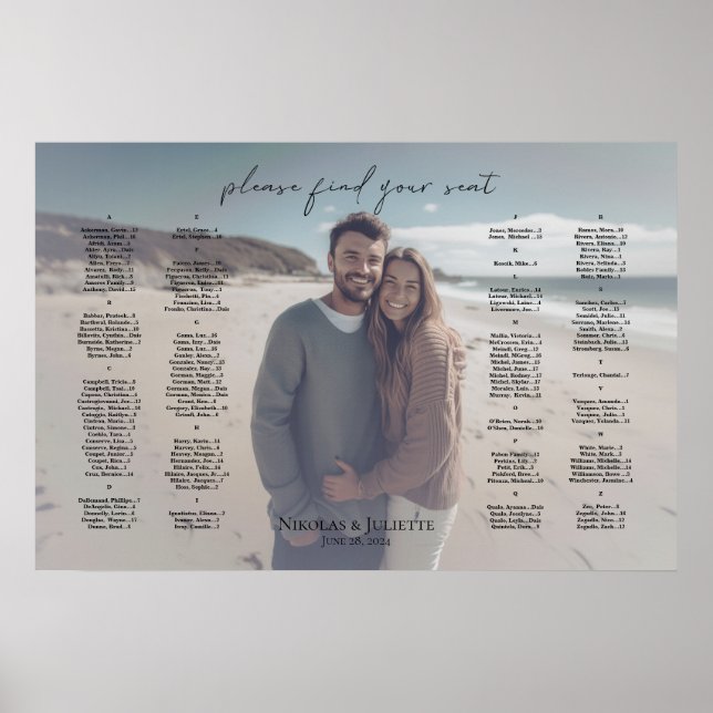 Modern photo wedding seating chart alphabetical (Front)