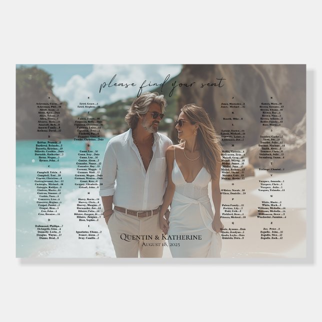 Modern photo wedding seating chart alphabetical foam board (Front)