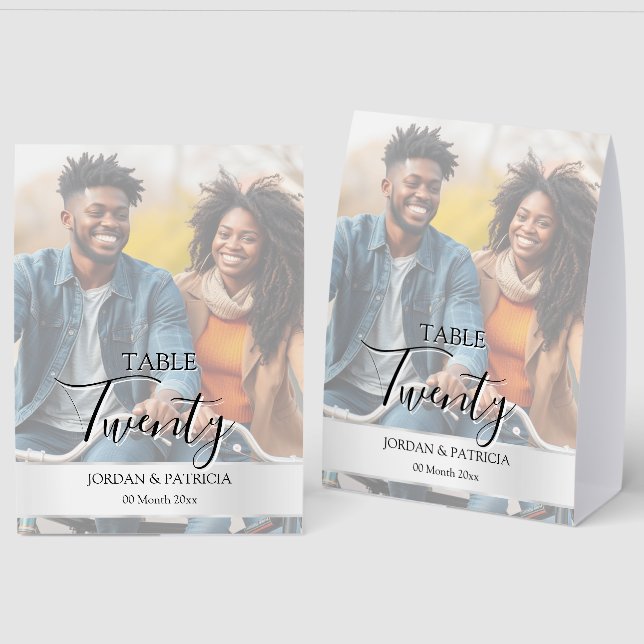 Modern Photo Wedding Table Number | Editable  Paper Table Tent (Front/Back)