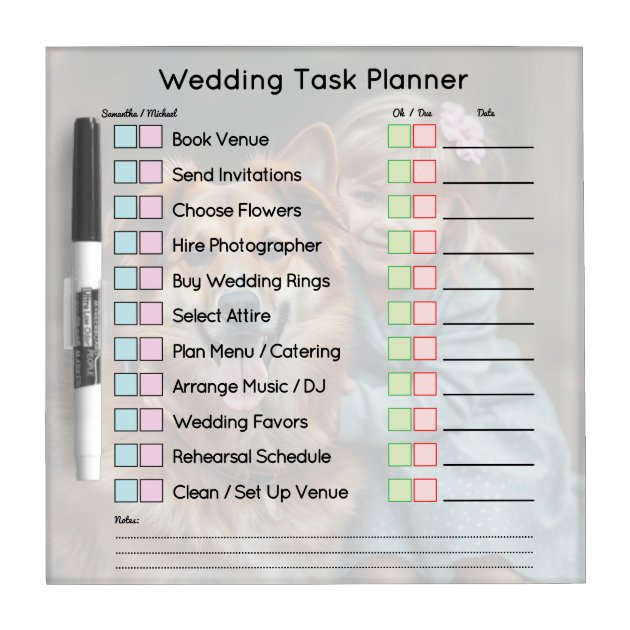 Modern Photo Wedding Task Planner Dry Erase Board