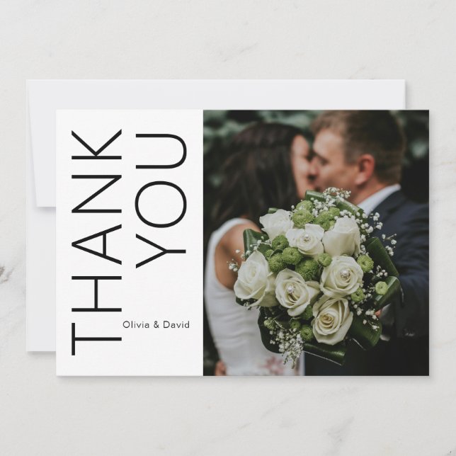 Modern Photo Wedding Thank You Card with Message (Front)