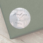Modern photo wedding thank you favor  classic round sticker<br><div class="desc">Elegant simple minimal faded photo overlay wedding favor thank you sticker featuring a classy stylish chic trendy calligraphy script.                      Easy to personalize with your couple's names and picture!</div>