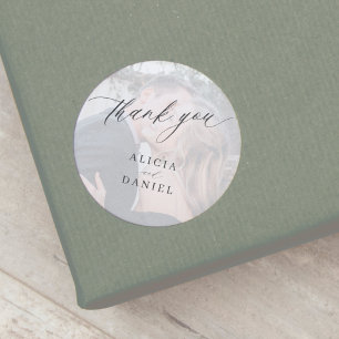 Modern photo wedding thank you favor classic round sticker
