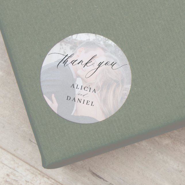 Modern photo wedding thank you favor  classic round sticker (Creator Uploaded)
