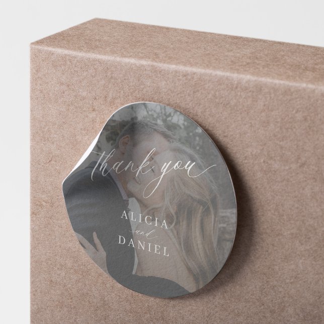 Modern photo wedding thank you favor  classic round sticker (Creator Uploaded)