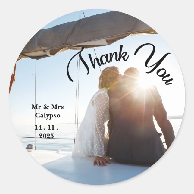 Modern Photo Wedding Thank You Favor Stickers (Front)