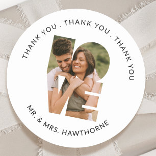 Modern Photo Wedding Thank you Love Letters Favor Classic Round Sticker