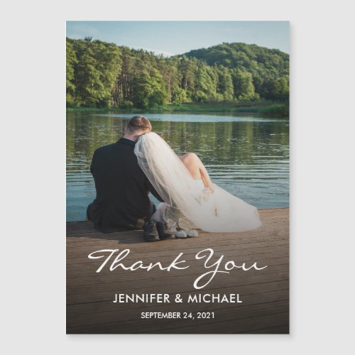 Modern photo wedding Thank you magnetic card