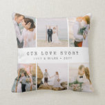 Modern Photo Wedding Throw Pillow<br><div class="desc">Modern Photo Wedding Throw Pillow. This stylish and modern wedding throw pillow features a collage of 6 wedding photos and the saying 'our love story' (that can easily be changed to a personal saying, if you choose) in a trendy typewriter typography font on a white background. Easily personalize this chic...</div>