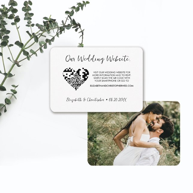 Modern Photo Wedding website heart QR code RSVP Enclosure Card (Creator Uploaded)
