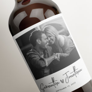 Modern Photo Wedding Wine Label