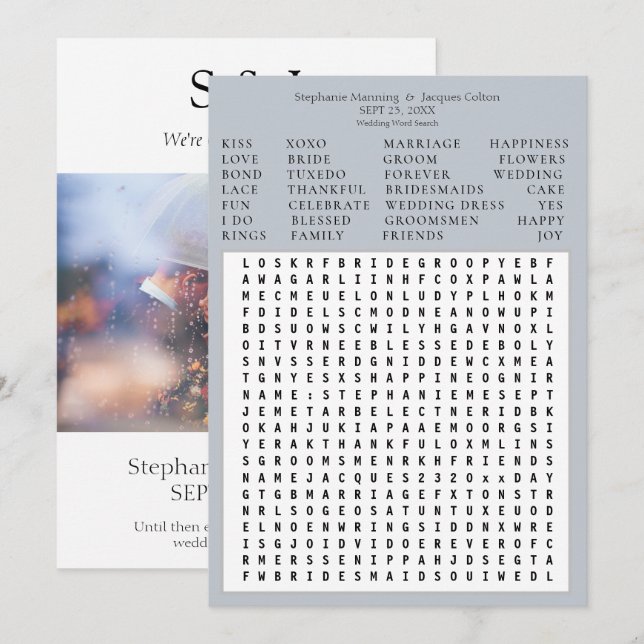 Modern Photo Wedding Word Search Save the Date- La Invitation (Front/Back)